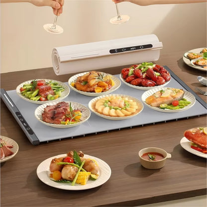 Portable Electric Food Warming Tray Foldable Warm Mat with 3 Temperature Settings Fast Full Surface Heating for Parties