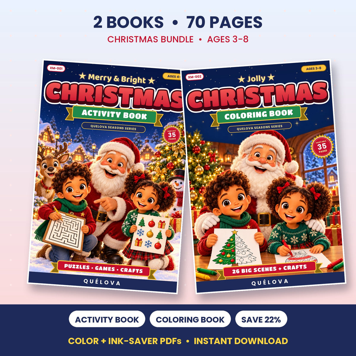 Christmas printables bundle: activity book and coloring book, 70 pages