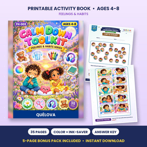 Calm-Down Toolkit printable activity book: cover and sample pages