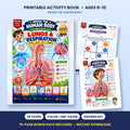 The Amazing Lungs & Breathing printable activity book: cover and sample pages