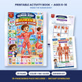 The Amazing Muscular System printable activity book: cover and sample pages