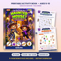 Haunted House Escape Room for kids printable Halloween game: cover and sample pages