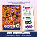 Halloween Coloring and Crafts printable book with masks: cover and sample pages