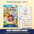 My First Cute Animals printable activity book: cover and sample pages