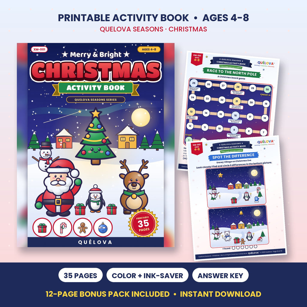 Merry & Bright Christmas Activity Book printable for kids 4-8