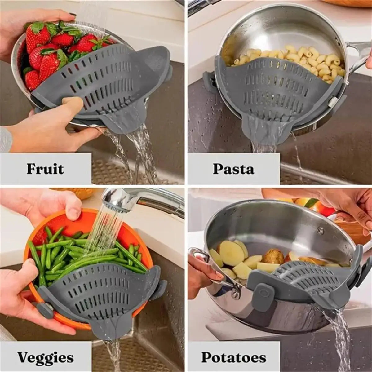 SnapDrain™ Adjustable Clip-On Kitchen Strainer